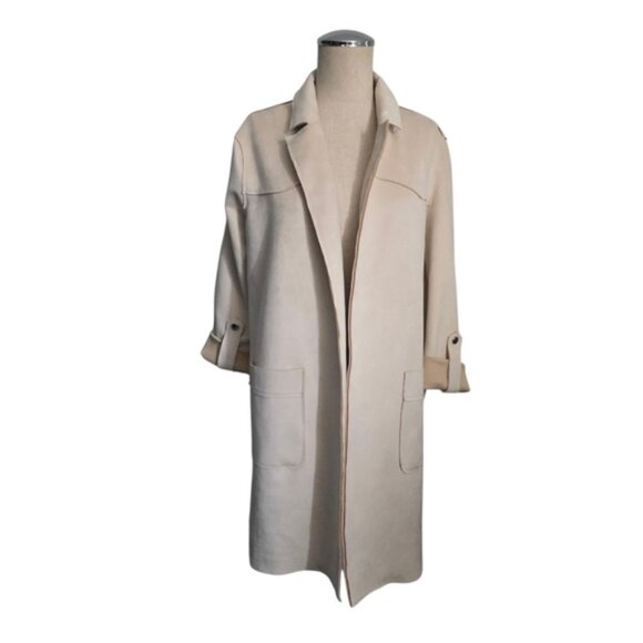 Bershka Beige Faux Suede Trench Coat Small New - Picture 4 of 12